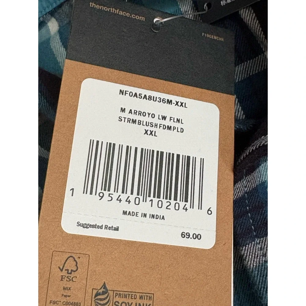 The North Face Men's XXL Arroyo Lightweight‎ Button Up Flannel Blue  NWT